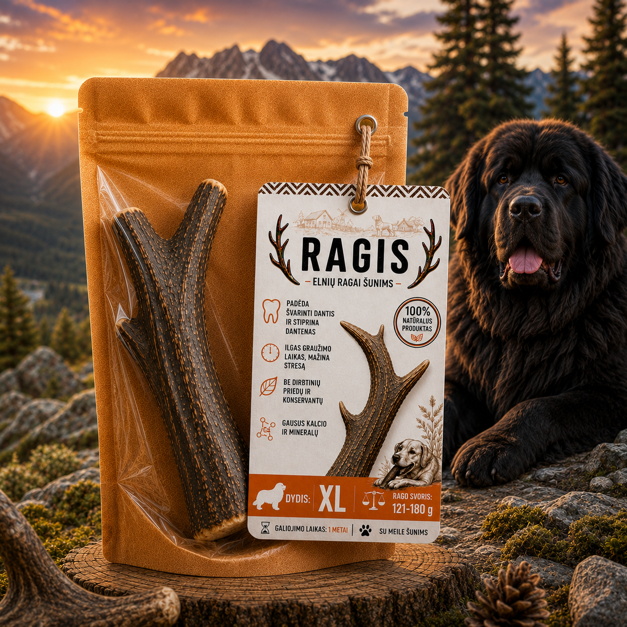 Natūralūs elnių ragai šunims XL dydžio (121 -180 g)